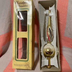 Vintage Glass Tree Topper Gold and Silver with Red White and Blue